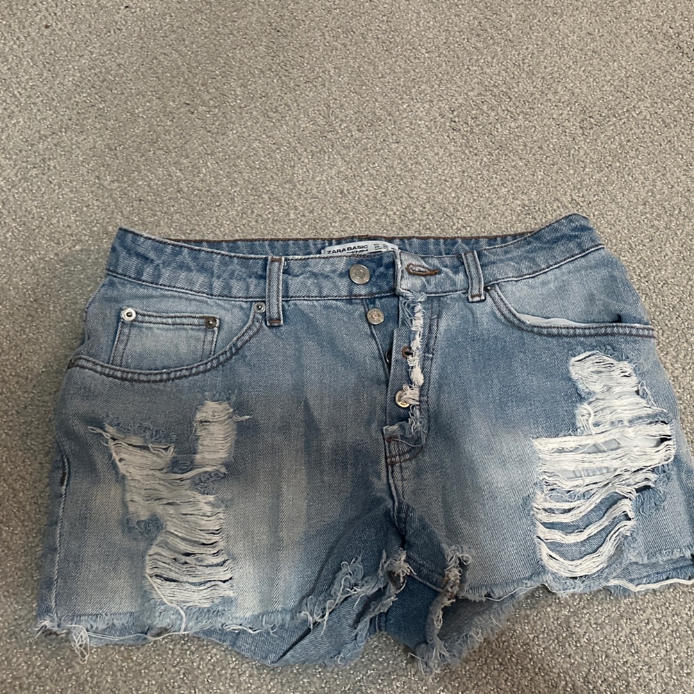 Zara Blue Ripped Jean Shorts
